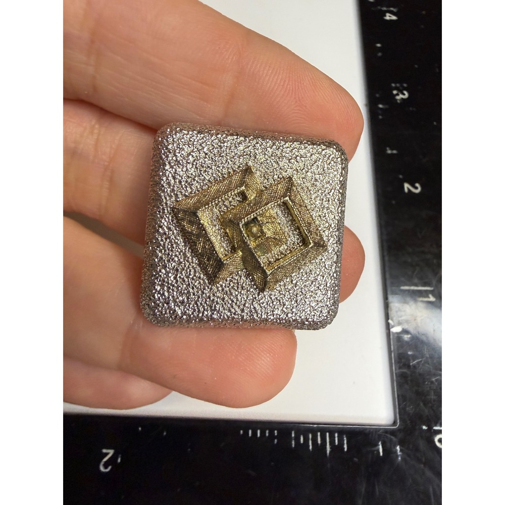 Vintage Two Tone Geometric Square Brooch Gold Silver Textured Diamond Pin